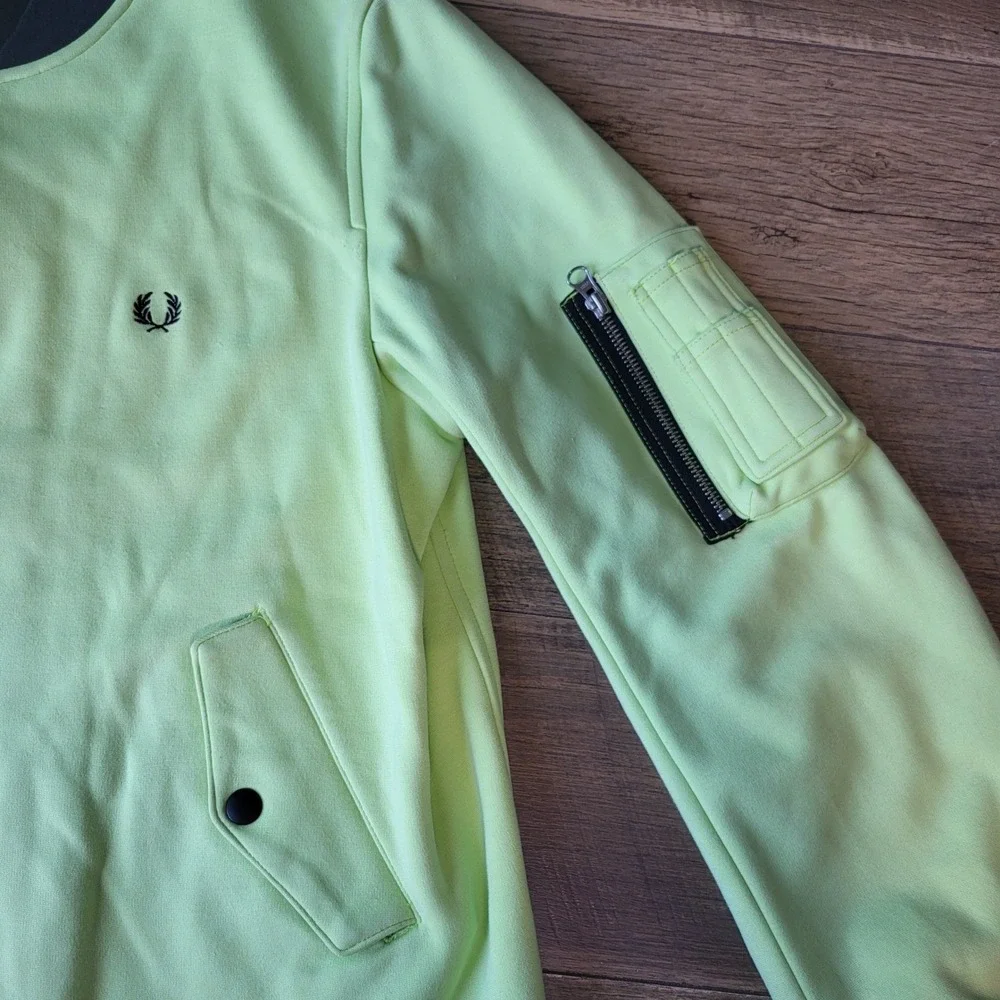 Fred Perry Mens Neon Lime Green Bomber Track Jacket Full Zip JP XL